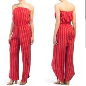 DREW by Anthropologie Vibrant Red Striped Jumpsuit